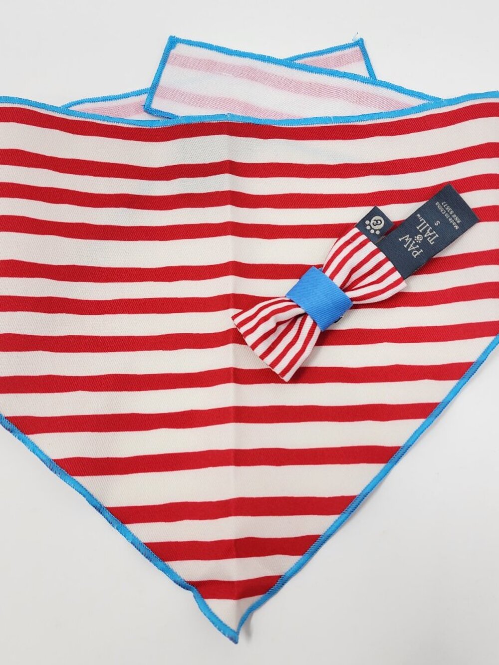 New Paw & Tail Red White Blue Striped Small Dog Bowtie & Bandana Set 4th of July